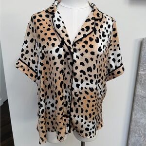Shady Lady Leopard Print Satin Blouse